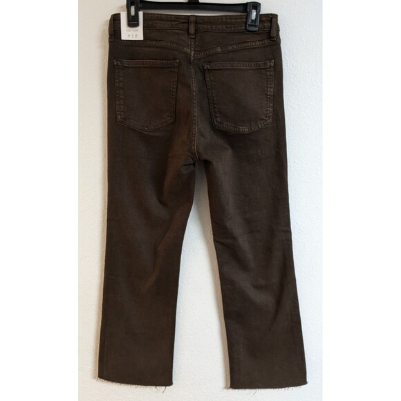 NWT~ZARA Chocolate Brown High-Rise Cropped Flare Stretch Denim Jeans 40/8 - Picture 2 of 11
